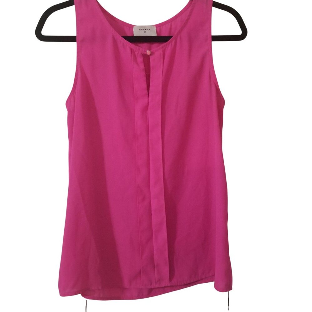 Everly Hot Pink Sleeveless Blouse Top With Button Detail Small 100% Polyester Wo